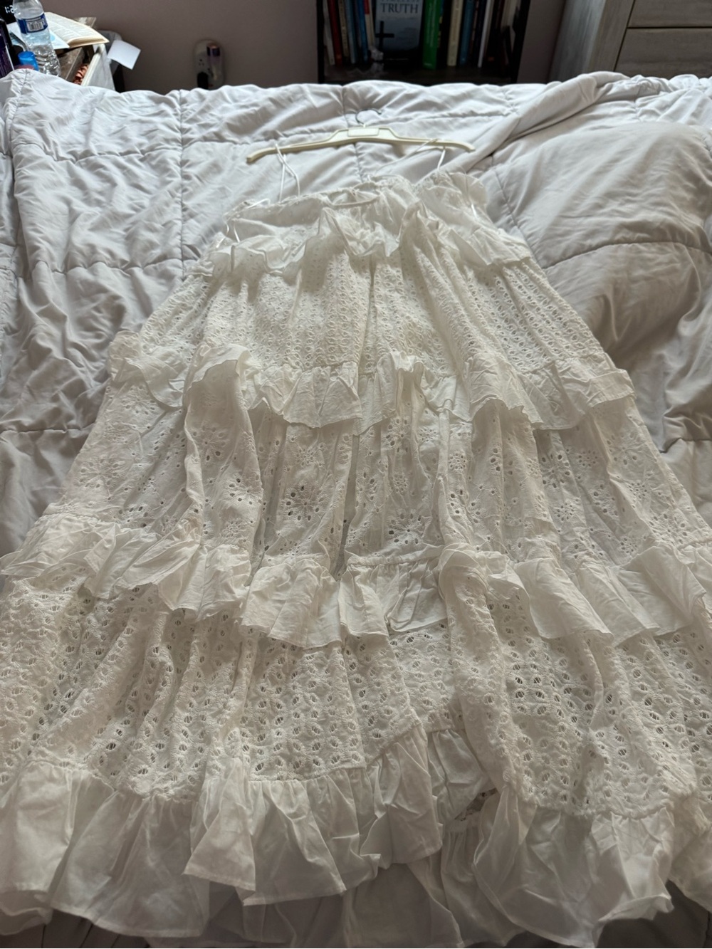 Romantic White Eyelet Tiered Maxi Dress